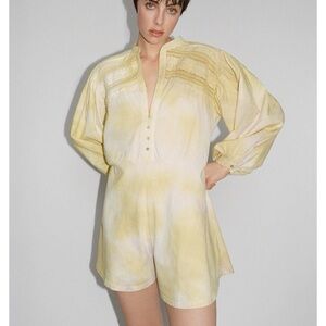 Zara Pale Yellow Tie-Dye Romper Jumpsuit